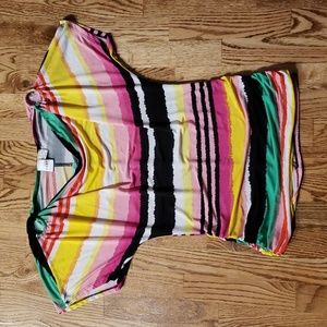 (M) Poet Colorful Stripe Ruched Cowl Neck Loose Casual Vacation Resortwear